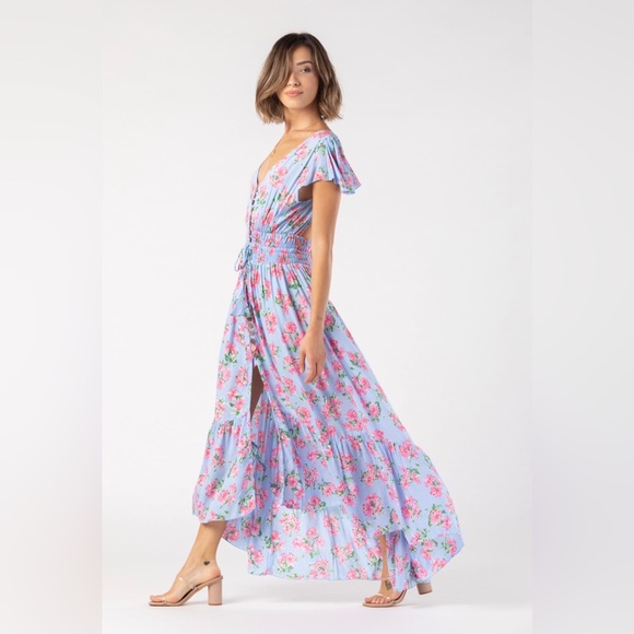 Tiare Hawaii New Moon Maxi Dress | Hibiscus Bouquet Baby Blue - Picture 6 of 14